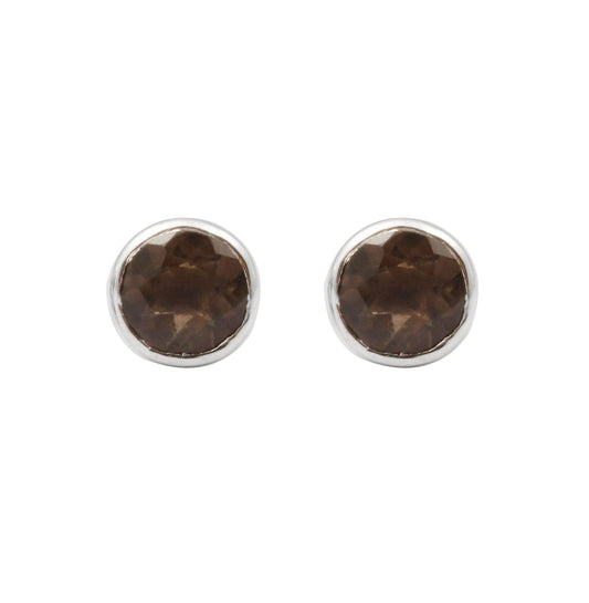 Smoky Quartz Stud Earring Bezel Round Cut Stud Earrings Christmas Gift For Her Handcrafted Gemstone Earring