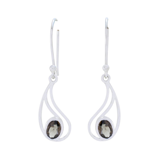 Multi Birthstone Solitaire Dangle Earrings Handmade 925 Sterling Silver Earrings (Smoky Quartz)