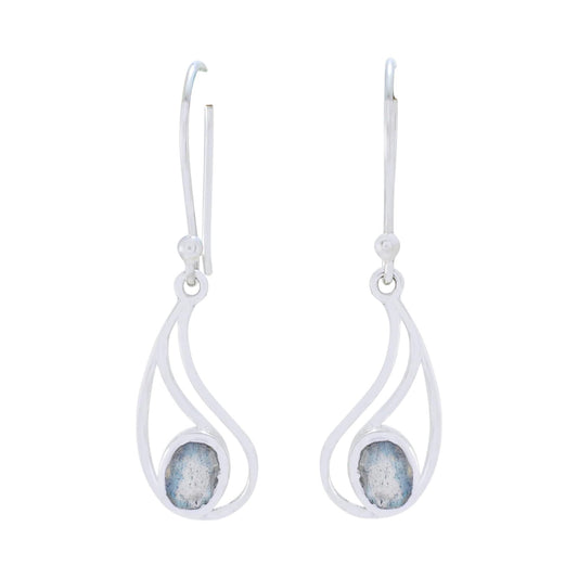 Multi Birthstone Solitaire Dangle Earrings Handmade 925 Sterling Silver Earrings (Labradorite)