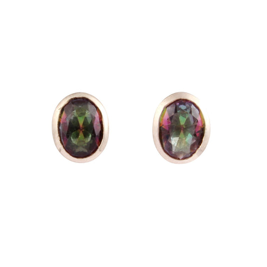 Mystic Topaz Stud Earrings Handmade 925 Sterling Silver Earrings Gift for Her Oval Mystic Studs