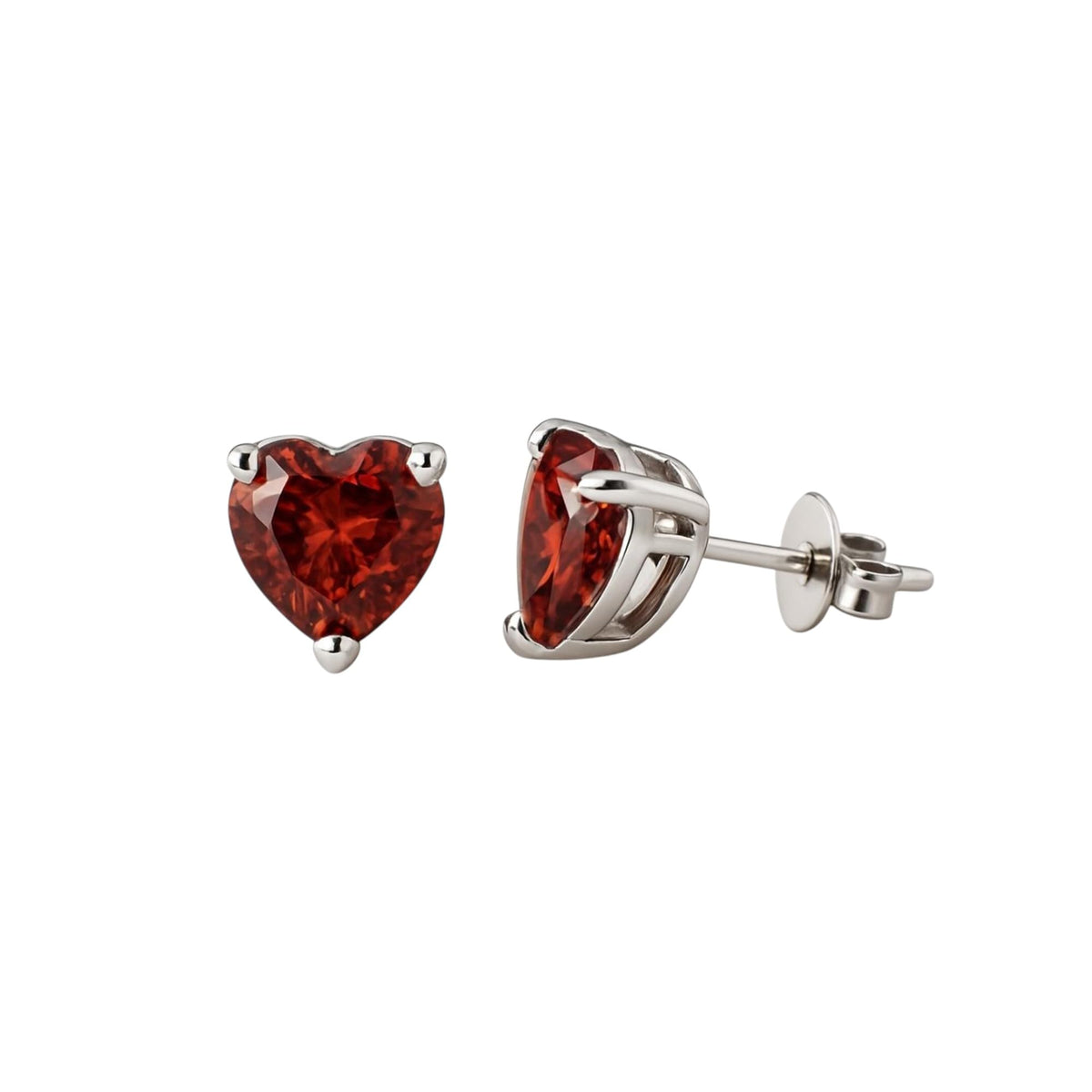 Garnet Heart Stud Earrings in 925 Sterling Silver Dainty Red Heart Earrings Minimalist January Birthstone Jewelry