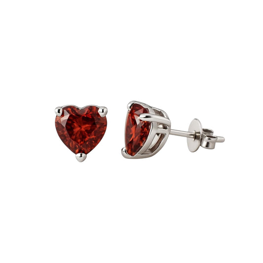 Garnet Heart Stud Earrings in 925 Sterling Silver Dainty Red Heart Earrings Minimalist January Birthstone Jewelry