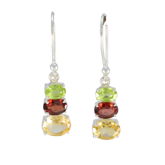 Multi Gemstone Dangle Earring Multicolor Handmade 925 Sterling Silver Prong Setting Earrings