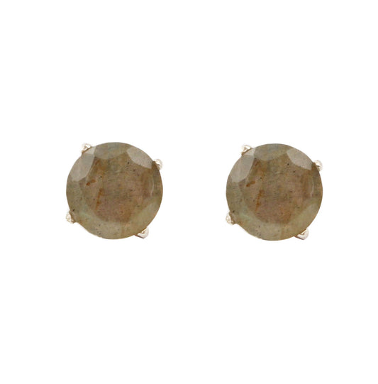 Labradorite Stud Earrings Handmade Prong Setting 925 Sterling Silver Jewelry Minimalist Faceted Gemstone Earrings