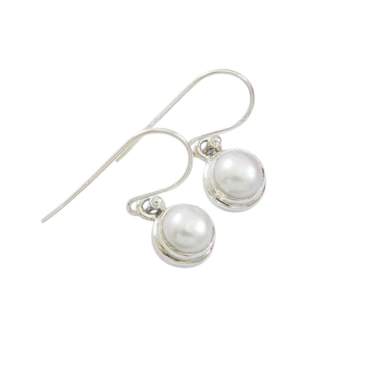 Round Pearl Dangle Earrings Minimalist Pearl Huggie 925 Sterling Silver Drop Earrings Bridesmaid Gift Everyday Jewelry
