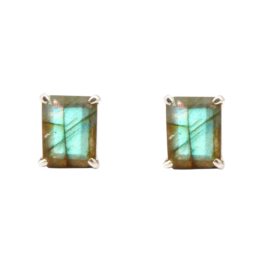 Labradorite Stud Earrings Handmade Prong Setting 925 Sterling Silver Jewelry Faceted Gemstone Earring