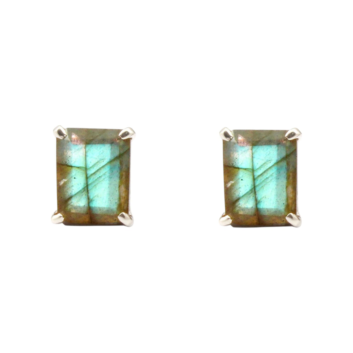 Labradorite Stud Earrings Handmade Prong Setting 925 Sterling Silver Jewelry Faceted Gemstone Earrings