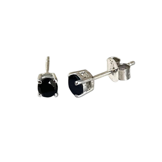 Black Onyx Stud Earrings 925 Sterling Silver Healing Gemstone Gifts For Her Round Dainty Black Faceted Stone Lightweight Earrings
