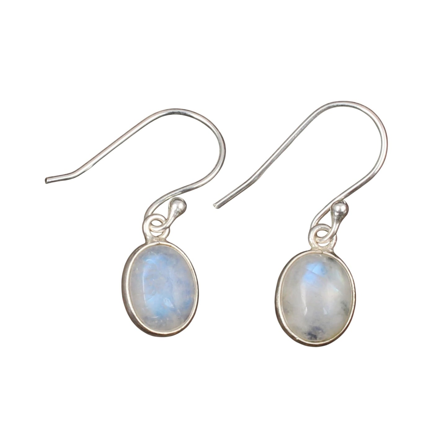 Oval Shape Natural Gemstone Earrings Handmade Lightweight 925 Sterling Silver Bezel Setting Ear Wear Jewelry (1, Sterling Silver, Rainbow Moonstone)