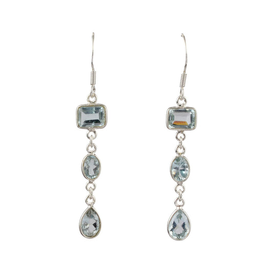 Dangle Natural Blue Topaz Earrings Handmade 925 Sterling Silver Faceted Lightweight Gemstone Earrings Gift For Her