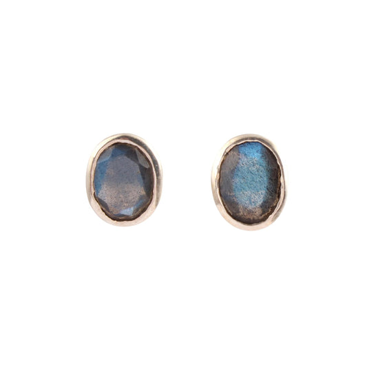 Natural Labradorite Earrings Handmade Oval Shape Faceted Gemstone Stud Earrings Birthday Gift For Her