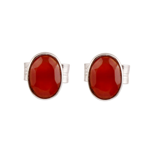 Carnelian Stud Earrings Handmade 925 Sterling Silver Faceted Gemstone Minimalist Earrings Jewelry