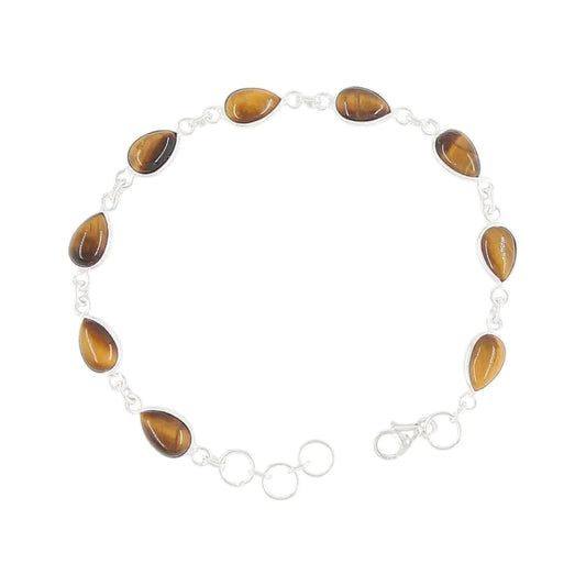 Natural Pear Tiger's Eye Silver Bracelet Solid 925 Silver Birthstone Silver Minimalist Link Bracelet Birthday Gift For Her