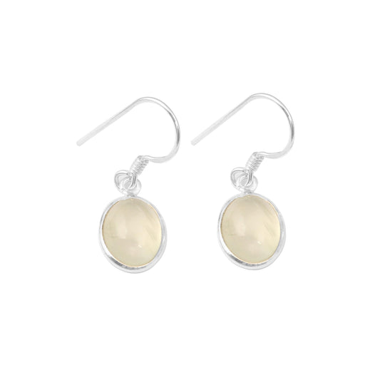 Prehnite Dangle Earrings in 925 Sterling Silver Handmade Lightweight Oval Shape Bezel Set Earrings