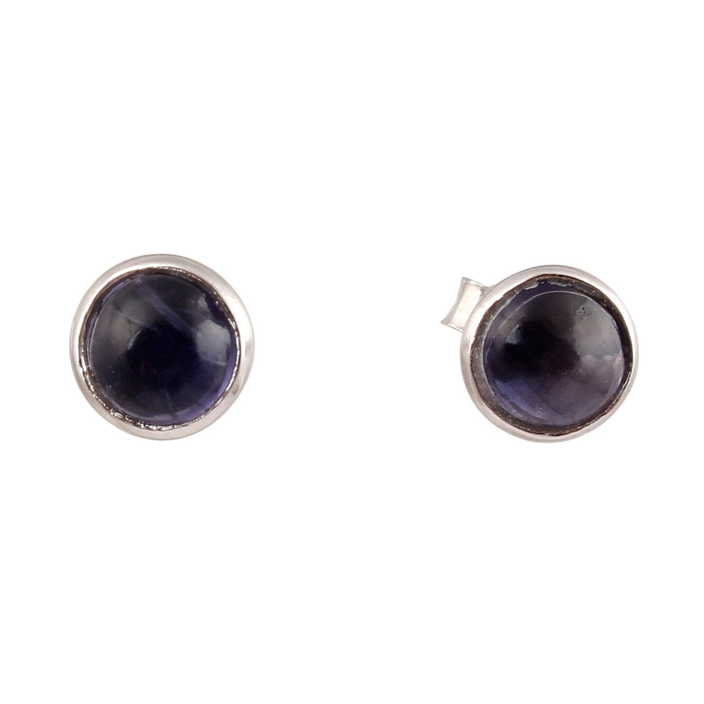 Natural Blue Iolite Stud Earrings Handmade 925 Sterling Silver Minimalist Post Stud Earrings Jewelry