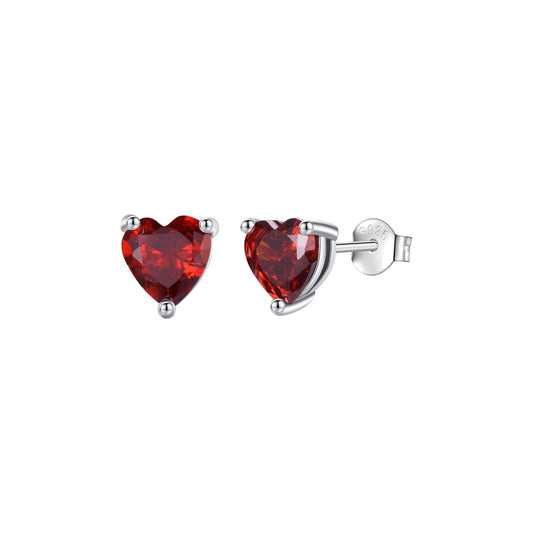Valentine's Day Earrings Gift 925 Sterling Silver Birthstone Stud Earrings for Women Heart Ear Studs Jewelry Birthday Gift for Mom Wife Daughter Grandma (Garnet)