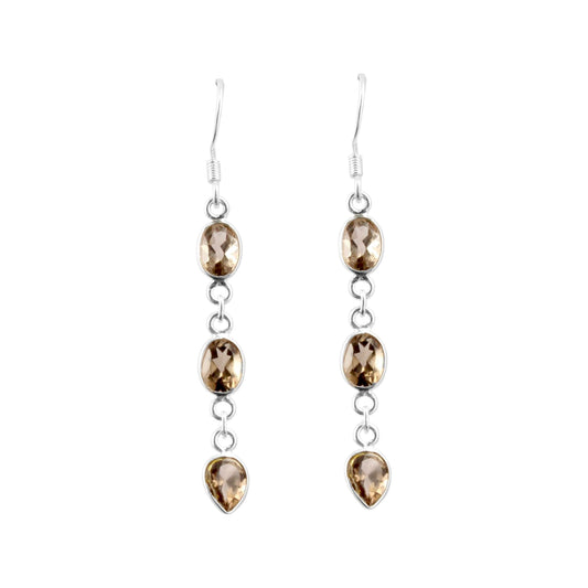 Smoky Quartz Gemstone Earrings 925 Sterling Silver Bezel Setting Lightweight Dangle Earrings