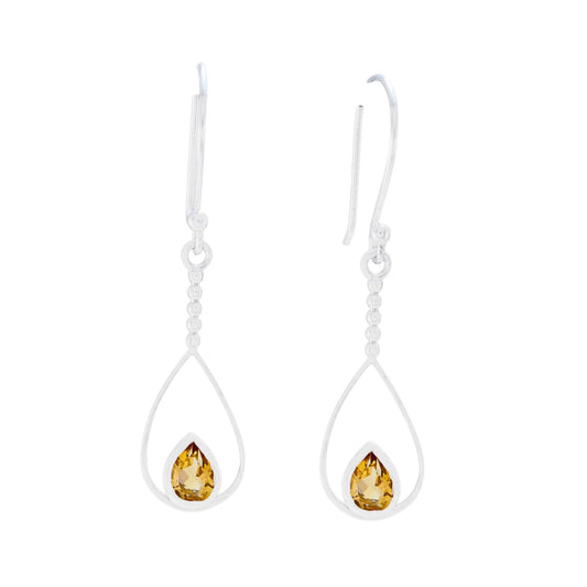 Natural Faceted Citrine Earring Dangle Yellow Handmade Designer 925 Sterling Silver Earrings