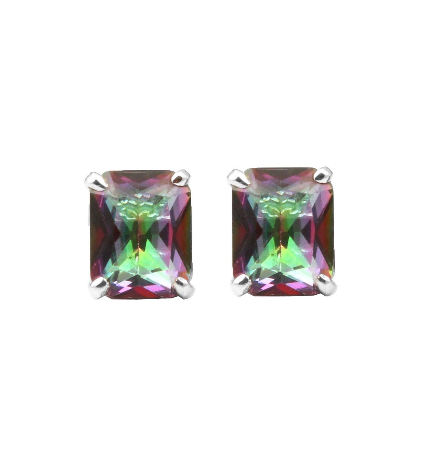 Natural Mystic Topaz Stud Earrings Handmade Prong Setting 925 Sterling Silver Stud Earrings Gift for Her