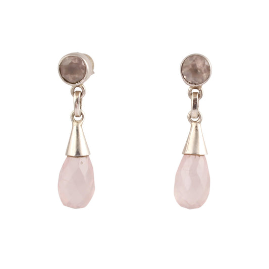 Rose Quartz Drop Earrings Handmade 925 Sterling Silver Natural Pink Gemstone Dangle Earrings Jewelry