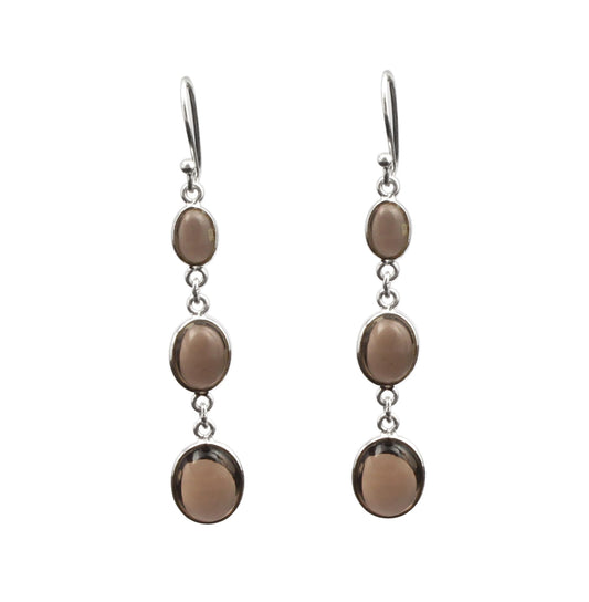 Smoky Quartz Cabochon Earrings 925 Sterling Silver Handmade Natural Gemstone Lightweight Dangle Jewelry