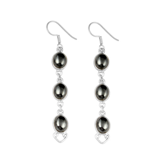 Oval Hematite Earrings 925 Sterling Silver Handmade Natural Gemstone Dangle Earrings Jewelry
