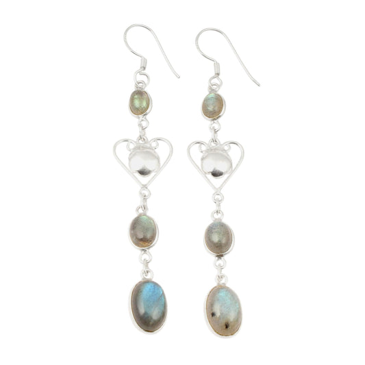 Long Dangle Labradorite Earrings with 925 Sterling Silver Ethnic Wear Jewelry Handmade Natural Gemstone Earring