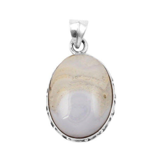 Bohemian Blue Lace Agate Pendant Handmade 925 Sterling Silver Natural Gemstone Pendant Statement Jewelry Gift For Her