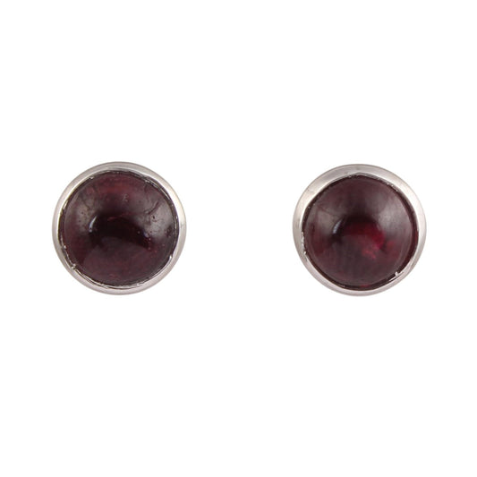 Red Garnet Stud Earrings Handmade Tiny 925 Sterling Silver Earrings Round Shape Natural Cabochon Jewelry