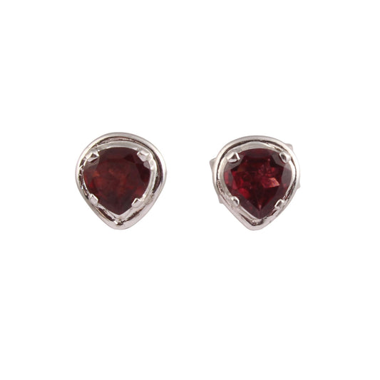 Heart Shape Red Garnet Earrings Handmade Tiny Lightweight 925 Sterling Silver Stud Earrngs Jewelry
