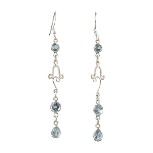 Long Dangle Natural Blue Topaz Earrings Handmade 925 Sterling Silver Faceted Gemstone Earrings Gift For Her