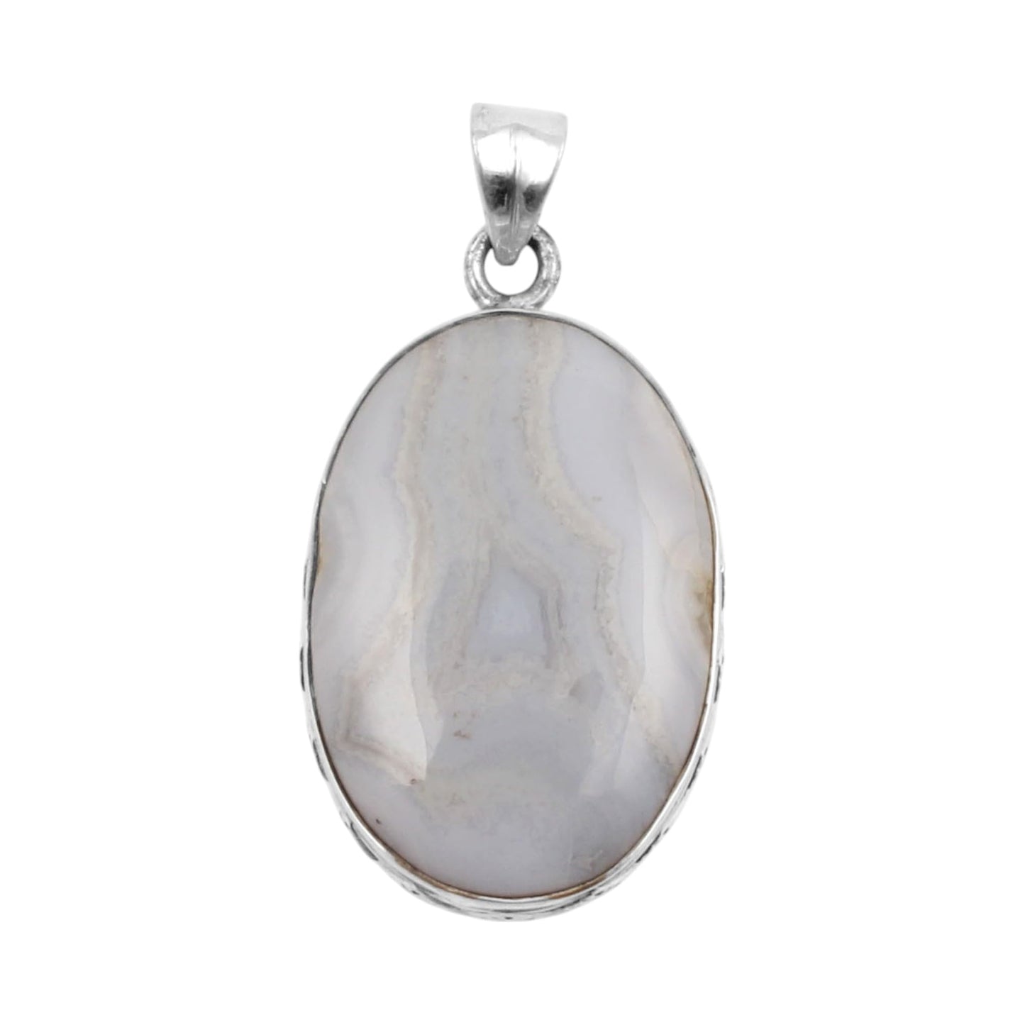 Bohemian Blue Lace Agate Pendant Handmade 925 Sterling Silver Natural Gemstone Jewelry Gift For Her
