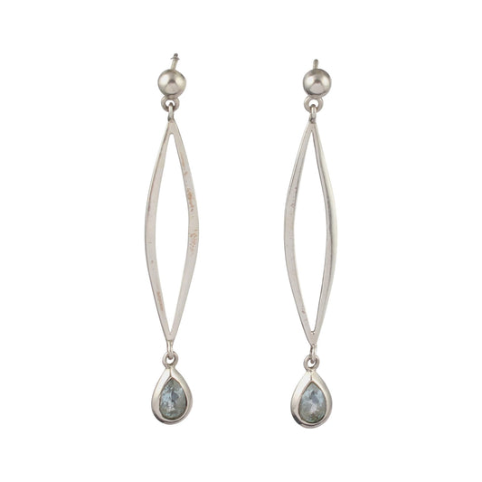 Blue Topaz Long Drop Earrings with Modern Minimalist Design Handmade 925 Sterling Silver Earrings