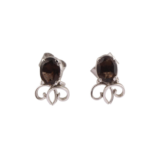 Smoky Quartz Stud Earrings Minimalist Charm Faceted Gemstone 925 Sterling Silver Tiny Stud Jewelry