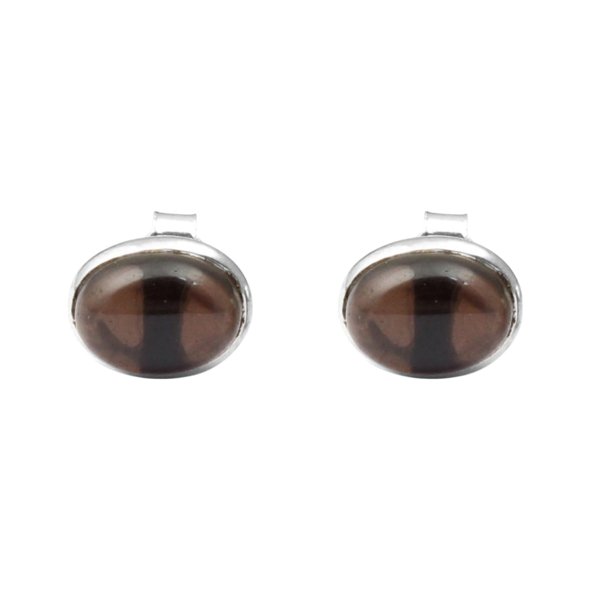 Smoky Quartz Stud Earrings Bezel Oval Stud Earrings Birthday Gift For Her Handmade Natural Gemstone Earrings