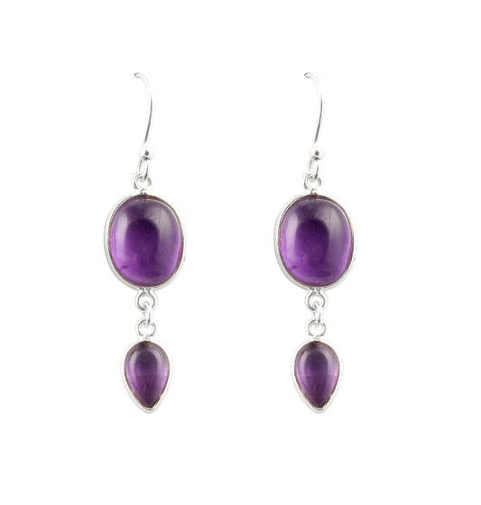 Amethyst Cabochon Earrings 925 Sterling Silver Handmade Jewelry February Birthstone Dangle Drop Earrings Gift For Her
