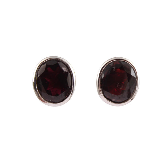 Red Garnet Stud Earring Handmade 925 Sterling Silver Bezel Setting Designer Earrings Jewelry