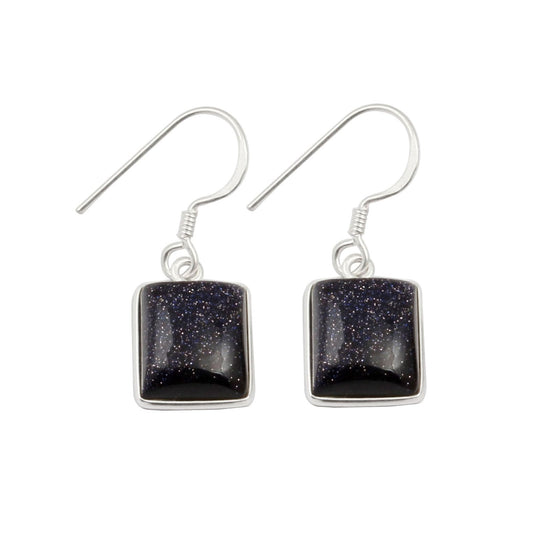Blue Sunstone Earrings Bezel Set Statement Earrings 925 Sterling Silver French Ear Wire Earring