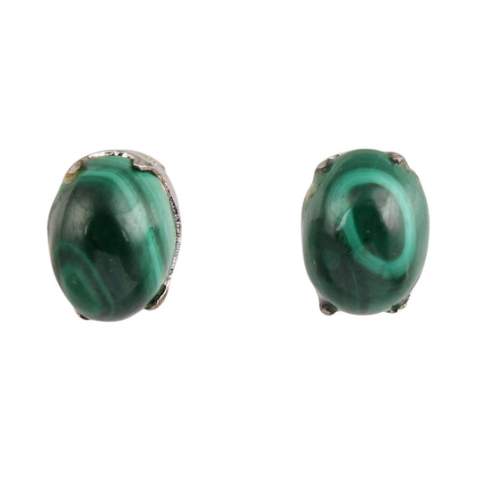 Malachite Earrings Handmade Unique Artisan Tiny 925 Sterling Silver Prong Setting Stud Earrings