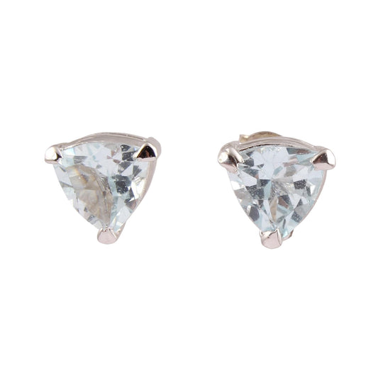 Trillion Blue Topaz Earrings Handmade 925 Sterling Silver Prong Setting Faceted Gemstone Earrings