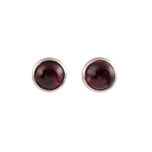 Minimalist Red Garnet Stud Earring Handmade 925 Sterling Silver Bezel Setting Earrings Jewelry