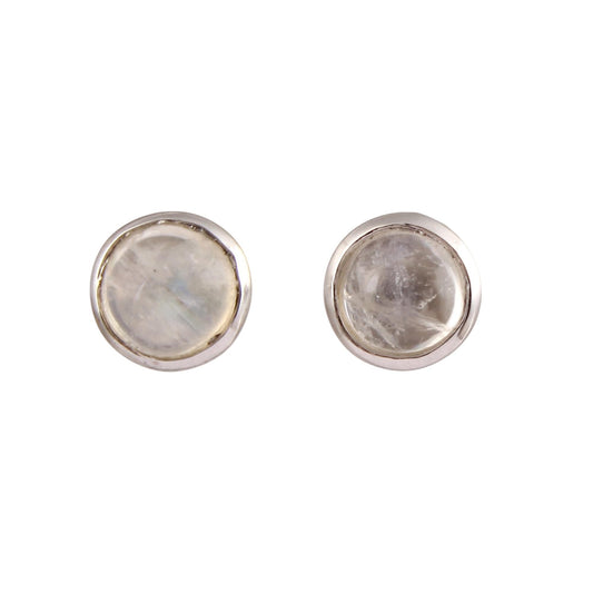 Rainbow Moonstone 6mm Stud Handmade Tiny 925 Sterling Silver Earrings Round Shape Natural Gemstone Stud Jewelry
