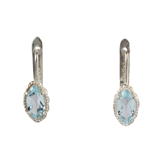 Marquise Blue Topaz Earrings Handmade Prong Setting 925 Sterling Silver Faceted Gemstone Earrings Gift For Her Lightweight Jewelry