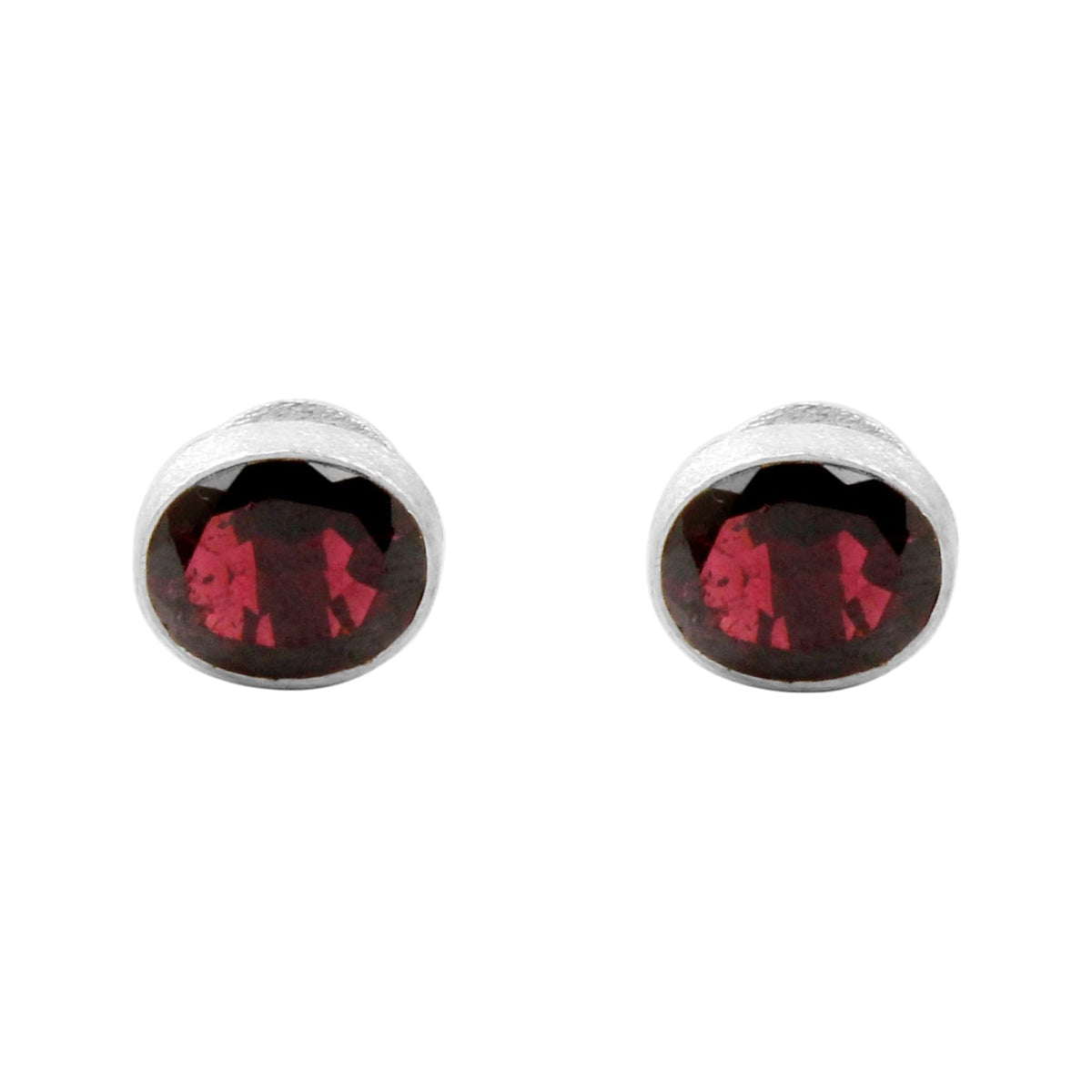 Natural Red Garnet Stud Earrings Birthstone Jewelry Handmade Faceted Stone Matte Finish Sterling Silver Jewelry