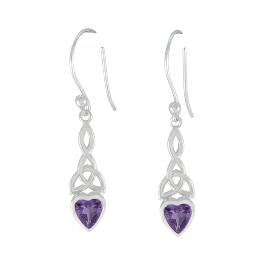 Natural Heart Amethyst Dangle Earrings Handmade Bezel Setting Lightweight Gemstone Earrings