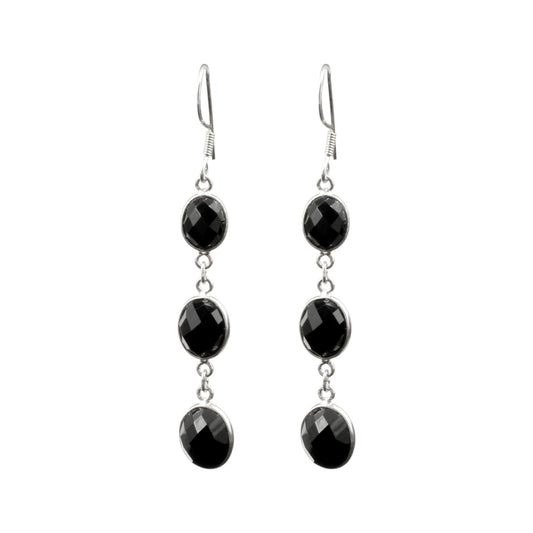 Multi Black Onyx Earrings in 925 Sterling Silver Handmade Faceted Gemstone Dangle Earrings Jewelry