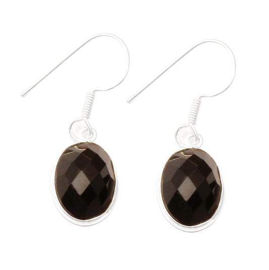 Black Onyx Earrings with 925 Sterling Silver Handmade Oval Shape Bezel Faceted Gemstone Dangle Earrings