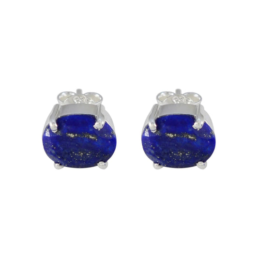 Natural Lapis Lazuli Stud Earrings Handmade 925 Silver Prong Setting Lightweight Earrings