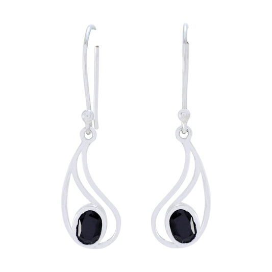 Multi Birthstone Solitaire Dangle Earrings Handmade 925 Sterling Silver Earrings (Black Onyx)