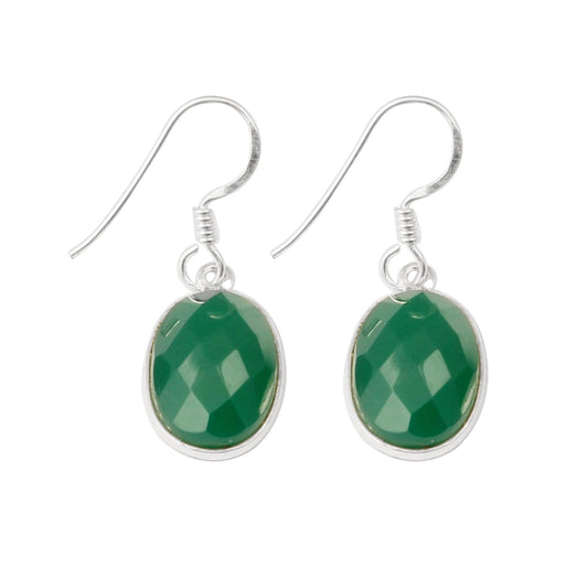 Green Onyx Earrings Oval Shape 925 Sterling Silver Dangle Earrings Spring Ear Wire Checket Cut Gemstone Jewelry